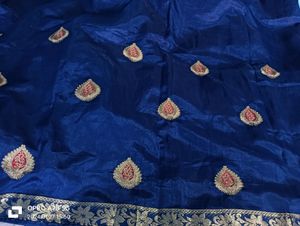 Navy Blue Complete Saree With Fall And Piko
