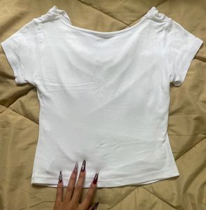 White Cowl Neck Draped Crop Top