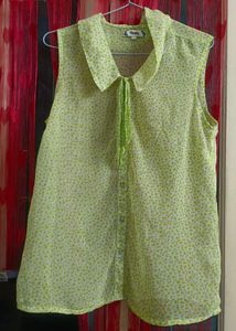 Fresh Green Floral Sleeveless Shirt