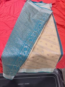 🆕 Ivory teal silk cotton Saree