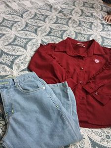 Kids Red Shirt &amp; Capry Set