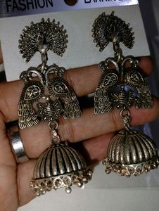Heavy Silver Oxidised Peacock Earings 🦚