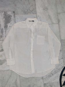ZARA White Long Sleeve Silk Shirt