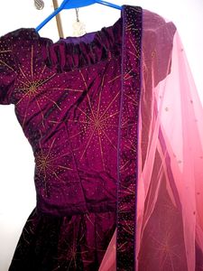 Designer Lehenga -wine Color With Contrast Dupatta