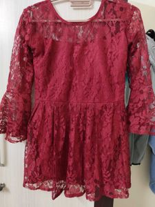 Burgundy Lace Bell Sleeve Dress