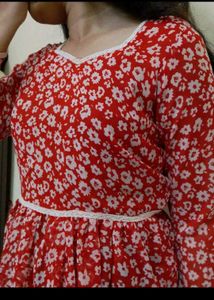 Red Floral Print georgette kurti insta xl white