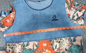 Floral Denim Patch Top