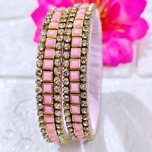 Pink & Rhinestone Bangle Set