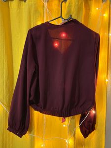 Burgundy Tie-Front Blouse