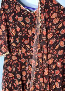 Black Flowers Anarkali Set
