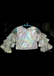Ruffle Sleeve Iridescent Top