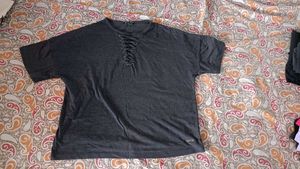 Gray Lace-Up T-Shirt