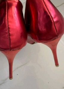 Metallic Heels Red 4 Inch Heel