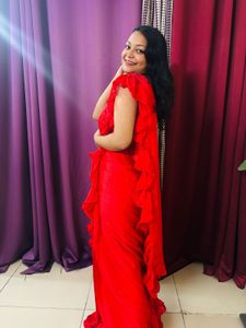 Stunning Red Ruffle Saree- Designer Made