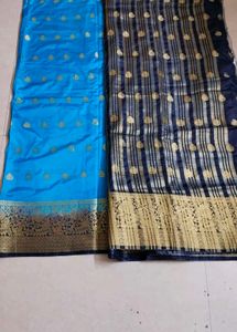 Elegant Blue &amp; Gold Saree