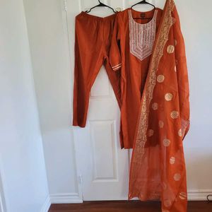 Elegant Orange Kurta Set HEAVY Banaras Dupatta