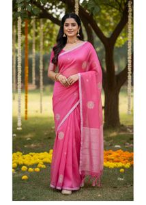 Pink Floral Saree with Blouse Piece