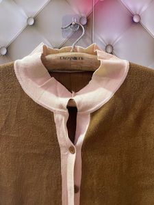 Brown Cardigan with Cream Collar