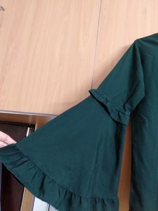 Dark Green Flute Sleeves Top