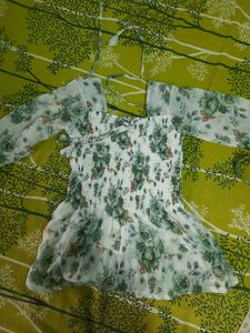 Floral Print Smocked Sheer Top