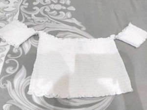 Forever 21, Elasticated Crop Top - Drop Sleeves