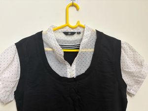 FIG Black Vest Top with Polka Dot Blouse
