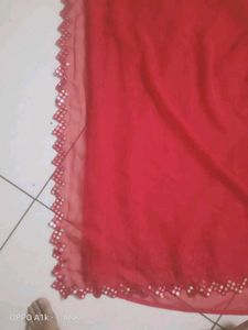 NEW FENCY GEORGETTE CUT MIRROR WORK RED SAREE