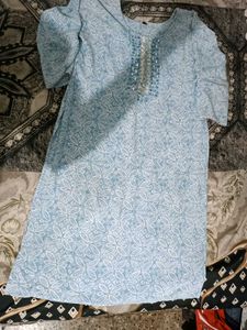 Blue Printed Kurti Set