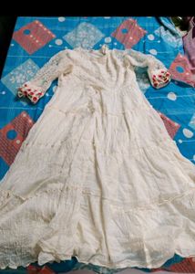 Elegant White Anarkali kurti only ( dupatta bottom