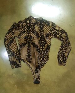 Viral Black and beige Floral Design Bodysuit