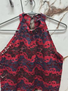 Red &amp; Blue Floral Lace Top