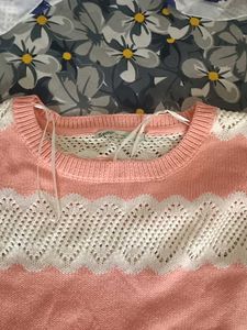 Peach &amp; White Knit Sweater