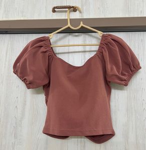Peach Ruched Puff Sleeve Top