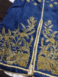 Embroidered Blue &amp; Gold Kurti