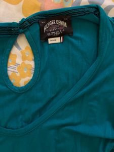 Tommy Hilfiger Chic Teal Ruffle Sleeve Dress