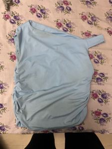 Blue Asymmetrical Ruched Top