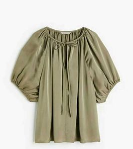 H&M Khaki Green Tie-Neck Top