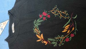 Embroidered Floral Wreath Sweater