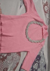 Pink Rhinestone Crop Top