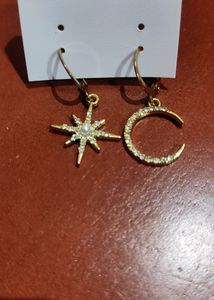 Golden Moon And Star Hoop Earrings