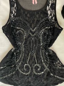 Black Beaded And Sequence Top