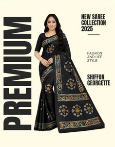 Premium New Elegant Black Saree Printed