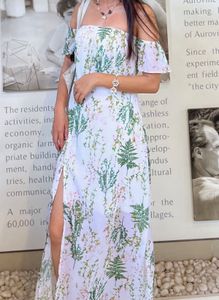 Floral Off-Shoulder Maxi Dress with Slit