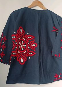 Embroidered Navy Blouse Top