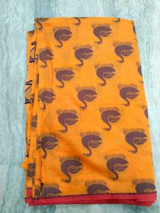 Yellow Swan Print Saree
