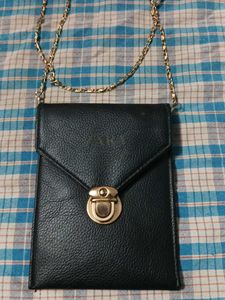 Black Pouch with Gold Chain