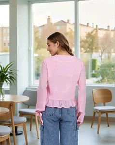 Pink Ruffle V-Neck Blouse