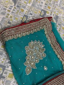 Elegant Teal Embellished Saree