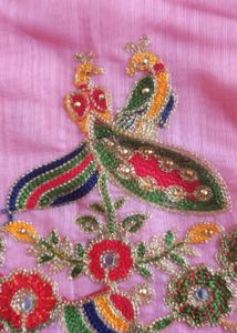 New Embroidery Work Saree Pink