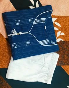Blue Printed Kurta with White Pant